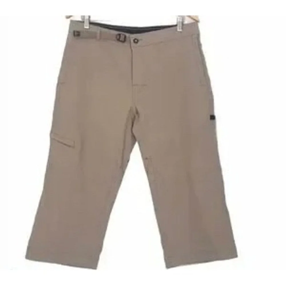 Prana Halle Crop Pants Womens Medium Tan Hiking Capri‎ Cargo Belted Outdoor